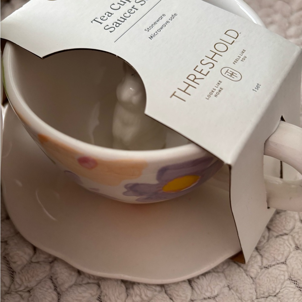 NEW Threshold Pastel Floral Tea Cup and Saucer EASTER Rabbit 🐰 - Picture 2 of 6